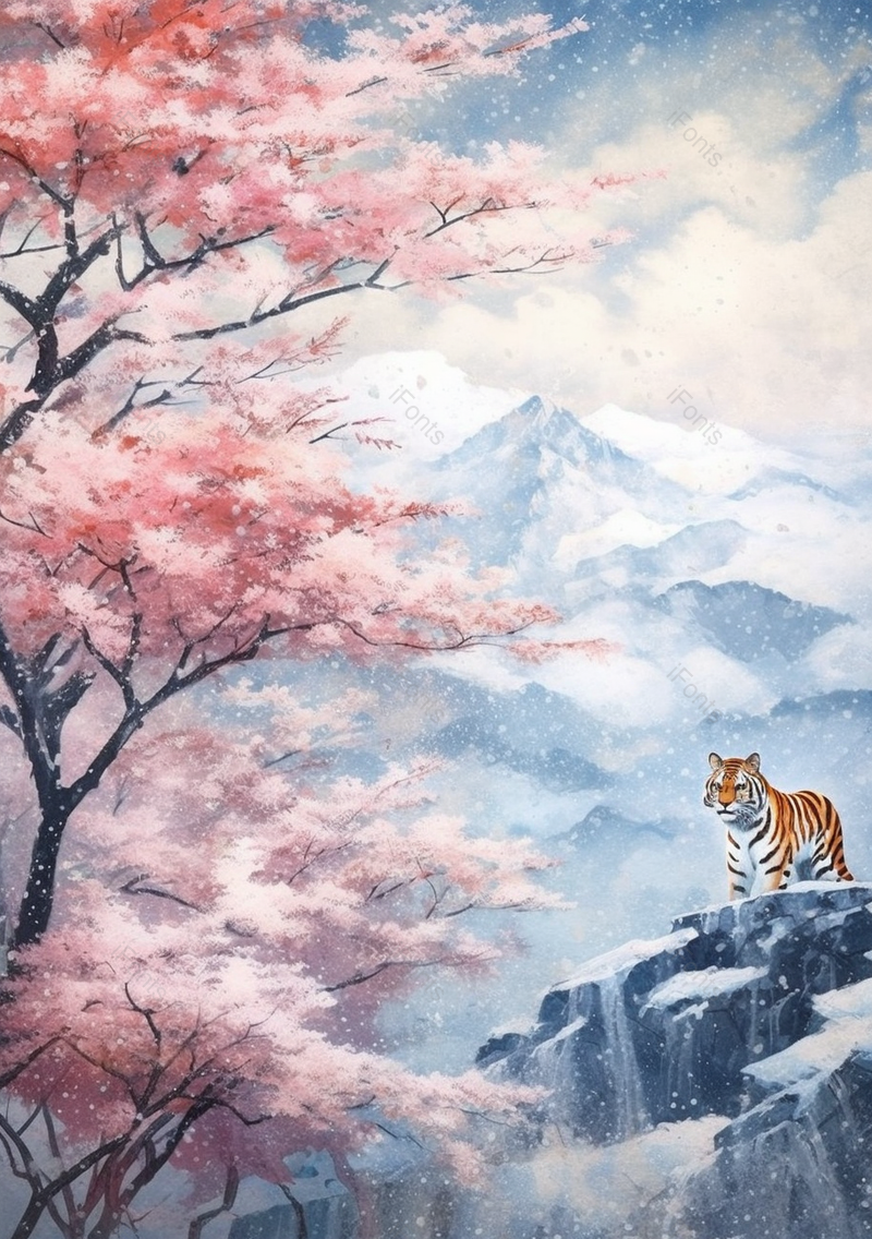 老虎手绘中国风水墨山水插画背景,插画/手绘图,插画/手绘图库,插画/手绘图下载,插画/手绘